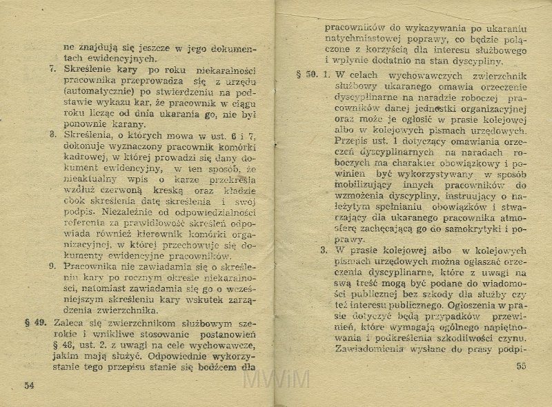 KKE 5517-29.jpg - Dok. „Zarządzenie Ministra Kolei” Nr. 198 z dnia 21 VI 1954 r. o wyróżnianiu pracowników i Regulamin obowiązków pracowników Kolejowych oraz zasad i trybu postępowania dyscyplinarnego, Kraków, 1954 r.